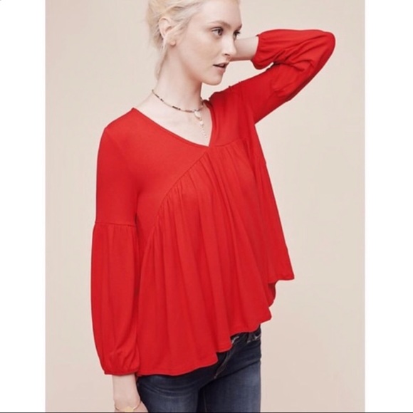 Eri + Ali Red Shay Gathered Swing Top - Picture 2 of 10